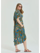V Neck Gathered Detailed Petrol Floral Plus Size Dress 4604